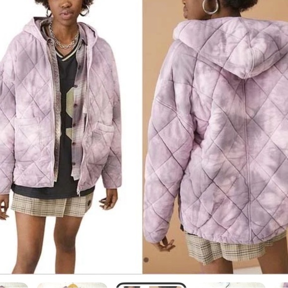 Urban Outfitters Jackets & Blazers - Urban Outfitters Jacket Women Pink Tie Dye Oversized Freja Quilted Zip Hoodie